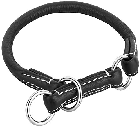 Schnüffelfreunde Zugstopp Hundehalsband aus Leder I Erziehungshalsband I Dressurhalsband I Lederhalsband Hund (L - bis 37cm, Schwarz)