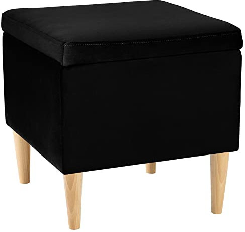 LORDLY Hocker mit Stauraum Johnson NAT 41x41cm - schwarz Velourstof, gepolstert, Sitzhocker, Aufbewahrungsbox, Fußhocker, Sitztruhe für Wohnzimmer, Schlafzimmer, Diele, Kinderzimmer