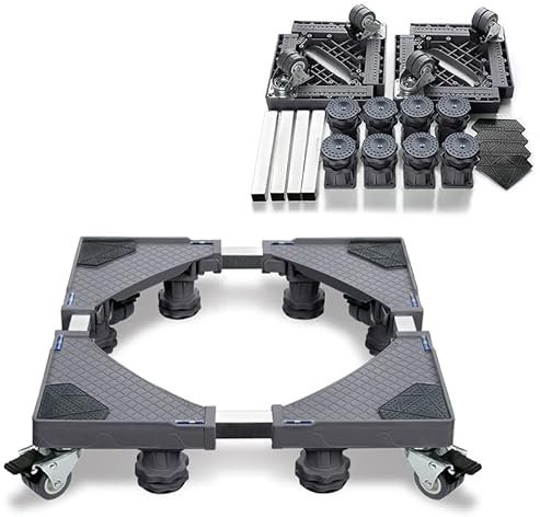 YUENFONG Waschmaschinen Untergestell Sockel Verstellbare Podeste und Rahmen für Waschmaschinen, Trockner und Kühlschrank, Länge&Breite 45-75 cm, Höhe 10-13 cm Einstellbare, 8Füße + 4Räder, Grau