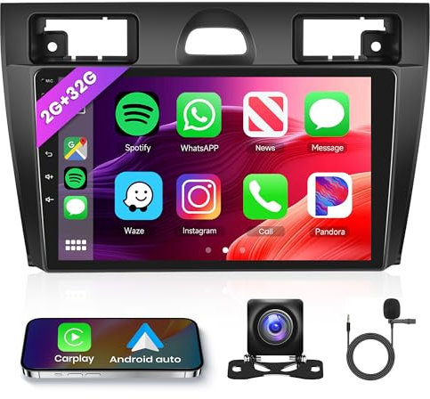 2G+32G Android 11 Autoradio 2 Din per Ford Fiesta Mk VI 5 Mk5 2002-2008 con Wireless Carplay Android Auto Navi GPS WiFi 9 Pollici Autoradio con Bluetooth FM/RDS/USB/DAB+/OBD2/SWC Telecamera Posteriore