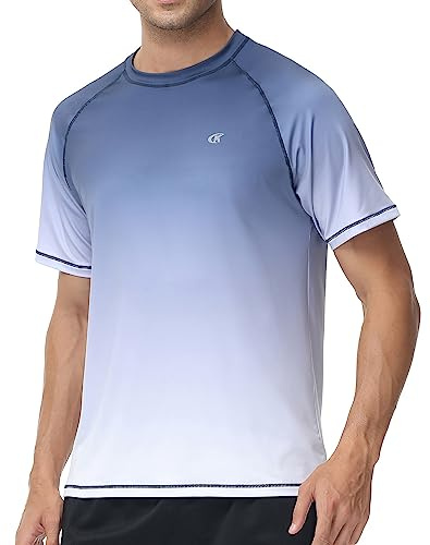 YuKaiChen Men's Rash Vest UPF 50+ Rash Guards Short Sleeve Swim Shirts UV Sun Protection Quick Dry for Surfing Diving Fishing Gradient Navy M
