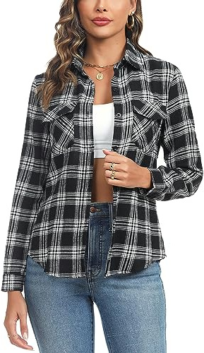Irevial Karierte Bluse Damen Langarm Karohemd Baumwolle Hemdbluse | Trachtenbluse, Oktoberfest, Flanellhemd, Blusen, V-Ausschnitt Hemd, für Alltag Oktoberfest Casual Arbeit