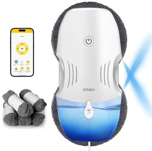 Fmart T10 Robot Limpiacristales, Eléctrico, bidireccional rociado de Agua automático, succión de 3800 pa, Limpiador de Cristales con Tanque de Agua 120 ml