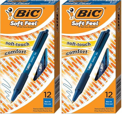 BIC Soft Feel Clic Druckkugelschreiber Blau – Clip, Einziehbar (Retractable), 12 Stück (Packung mit 2)