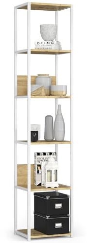 AKORD Industrielles Regal 40 cm | | Loft Bücherregal | Moderner Schrank | Bücher Regal | 6 Einlegeböden | Funktional Stabil | B40 x H192 x T32 cm | Gewicht 17,20 kg | Weiß/Artisan Eiche