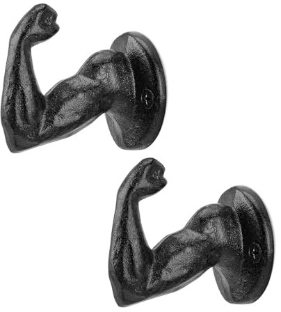 Womeet Rustic Cast Iron Coat Hooks, Wall Mounted Key Hook Holder, Farmhouse Decorative Muscle Hooks, Heavy Duty Wall Hooks for Hanging Coats, Hats, Bathrooms Towels, Gym Room 2pcs