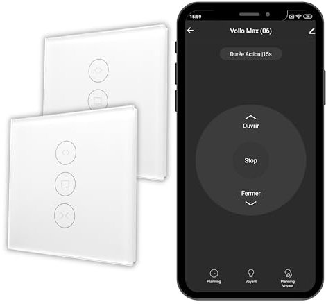 Konyks Vollo Max 3 - Set di 2 interruttori Wi-Fi per tapparelle, installazione facile, controllo vocale con Alexa, Google Home e Siri e remoto, programmazione oraria,