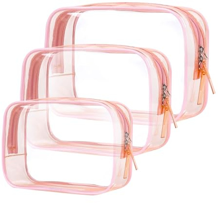 DHWEKU Beauty case trasparente, 3 pezzi, in PVC, impermeabile, approvato TSA, per la famiglia, uomini e donne, colore: rosa