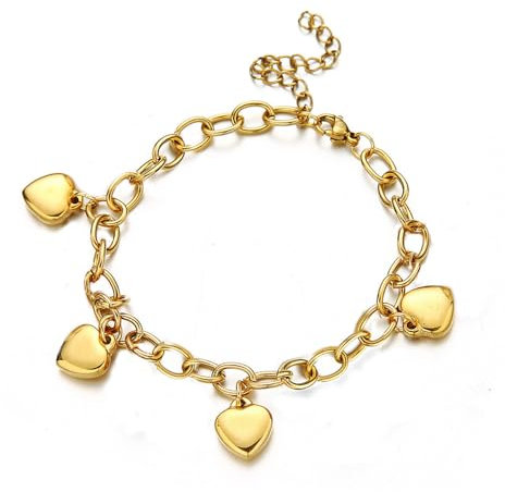 HSAJS Bracelet Chaîne Maillons Ovales Charms Coeurs Pendants Bijou Poignet Élégant Accessoire Femme Romantique