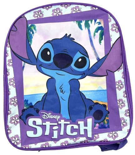 PRESTIGE & DELUXE Zaino Asilo Basic Bambino Lilo & Stitch Viola con Gift Set portamerenda bicchiere borraccia + portachiave pailettes