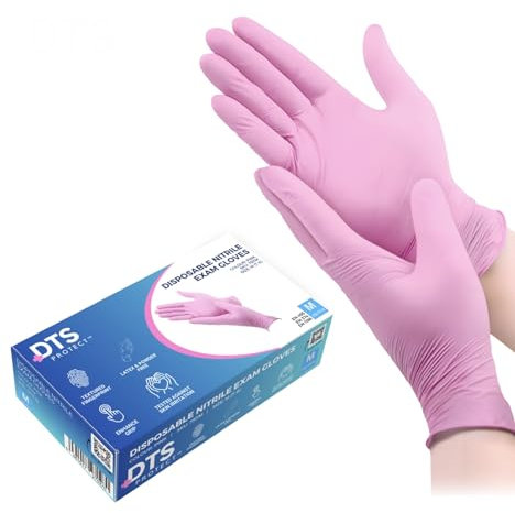 DTS Protect Nitrile Disposable Gloves - Box of 100 - Pink - Latex Free - PPE, Sterile, Medical & Surgical Gloves (Extra Small)