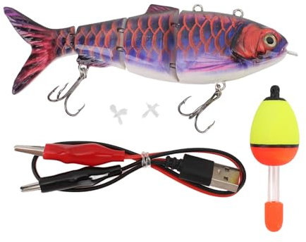 Elektrischer Angelköder, Mehrgelenkiger Roboter-Schwimm-Angelköder, Realistischer Angelköder, Wiederaufladbarer USB-elektrischer Angelköder mit LED-Licht und Propellern für