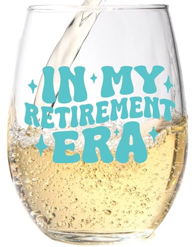 Verre à vin « In My Retirement Era » – Cadeau amusant pour femme – Cadeau humoristique pour maman, tante, amie, collègues de travail – Verre à vin unique – Cadeau de fête de retraite