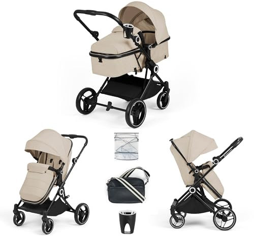 Ickle Bubba Atom 2-in-1 Kinderwagen - Geburt bis 22 kg (ca. 4 Jahre*), leicht, kompakt faltbar, umbaubarer Liegesitz, Eltern- und Weltseite, großer Korb, Sonnenverdeck mit Visier (Stein)