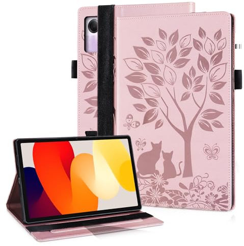 LSPCASA Carcasa para Xiaomi Redmi Pad SE 11.0 Pulgadas Función De Soporte Funda Redmi Pad SE con Una Banda Elástica Funda Tablet Redmi Pad SE con Ranuras para Tarjetas Rosa