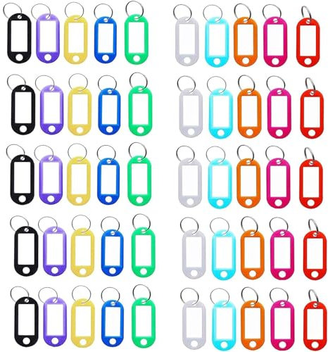 50 Pcs Porte-Clés en Plastique Coloré, Étiquettes Porte-Clés en Plastique, Étiquettes de Clés Avec Anneaux Brisés, Porte-Clés Étiquettes de Nom, Étiquettes de Bagages, pour Bagages