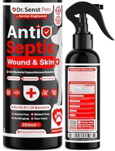 Dr. Senst Dog Antiseptic Spray For Wound, Cuts & Grazes | 250ml Hypochlorous Acid Antiseptic Spray For Dogs | Dog First Aid Kit UK | Antiseptic Dog Wound Spray | No Need For Antibiotics For Dogs
