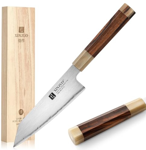 XINZUO 16.5cm Kiritsuke Kochmesser Japanisches ZDP-189-Pulverstahl, Handgeschmiedet Scharfe Klinge Chefmesser Küchen Profi Gyuto Messer Edelstahl -Nordamerika Desert Iron Wood Griff -mit Geschenkbox