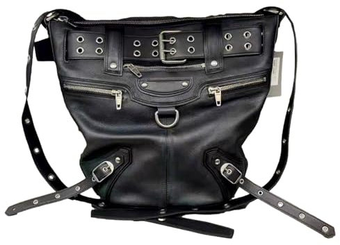 Rrlihjgu Schwarze Geldbörsen mit Nieten für Damen,Beuteltaschen für Damen | Einzigartige Umhängetaschen mit Nieten | Umhängetaschen mit Nieten, Umhängetaschen aus Leder, Eimerform, dunkler Stil für