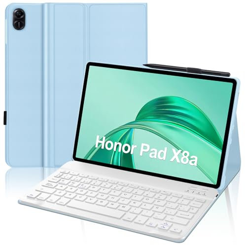 JADEMALL Funda con Teclado para Honor Pad X8a 11, Español Ñ Teclado Bluetooth Extraíble Magnético Inalámbrico con Funda Delgada para Tablet Honor Pad X8a 11 Pulgadas 2024, Azul Claro