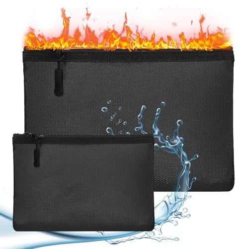 2Stks Feuerfeste Banktasche Set, 34.7x25cm Feuersichere Aktentasche, 20.3x14.2cm Feuer- und Wasserfeste Geldbeutel, Isolierte Geldtasche mit Reißverschluss, Fiberglas Geldtasche für Wertsachen