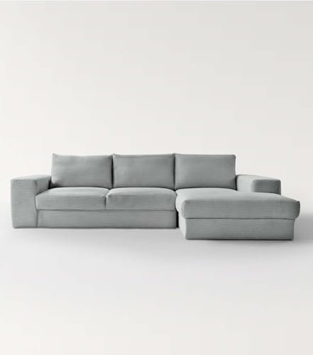 mokebo Ecksofa aus Cord 'Der Klassiker', Eckcouch aus weichem Cordstoff fürs Wohnzimmer, bequemes 3-Sitzer Sofa oder Cordsofa in L-Form, 287x86x190 (BxHxT in cm) in Anthrazit - Ottomane rechts
