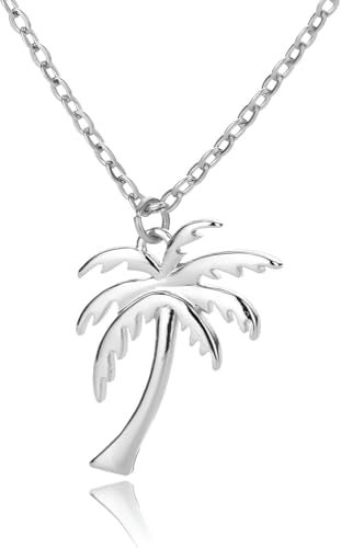 SHGDAIO Accessoires pour Filles Collier Palmier pour Femme, Collier Pendentif Palmier en Argent Sterling 925, Collier cocotier, Colliers Palmier pour Femme, Collier Tropical, Palmier