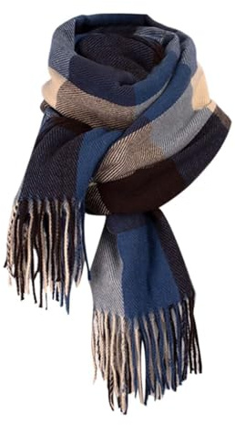 Damen Winter Schal Kariert übergroßer Deckenschal, Karo Tartan Streifen Plaid Muster Oversized Fransen Poncho, Mischfarbe, Einheitsgröße