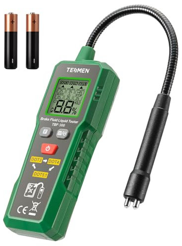 TESMEN TBF-300 Testeur de Liquide de Frein, Sonde Flexible 8,5 Anticorrosion, Test DOT3,DOT4,DOT5.1, Stylo avec Lumière, Maintien des Données, Alarme Rétroéclairée - Vert