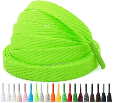 Handshop 2 pares de cordones planos para zapatillas 10mm ancho 20 colores, cordones anchos para zapatillas deportivas, zapatillas de skate Verde Neón 137 cm