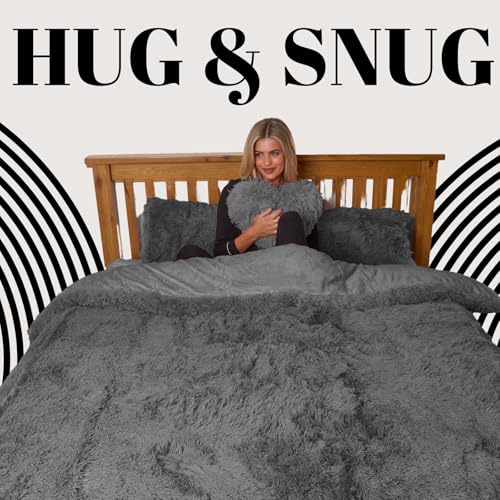 Dolce Vari Hug & Snug Luxury Fleece Bedding Set Warm & Cozy Super Soft Fluffy Fur Duvet Cover Set - Ultimate Comfort (Charcoal, Double)