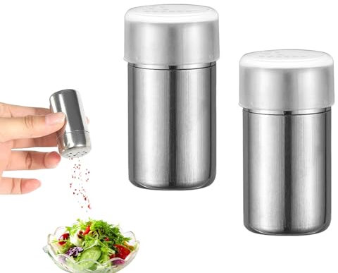 2 Stück Mini Salzstreuer für Unterwegs, Edelstahl Salz, 5ml Salzstreuer Klein mit Deckel, Gewürzflaschen Reise,Staubzuckerstreuer, Salz und Pfefferstreuer, für Restaurants Camping und Grill im Freien