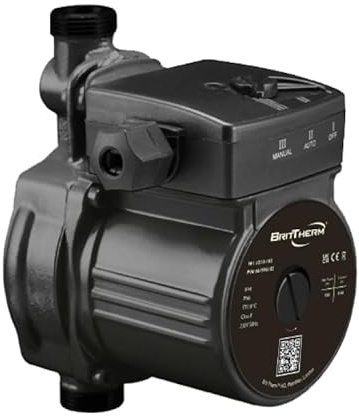 BritTherm W1 12/9-160 Water Pressure Booster Pump 105W – Automatic Inline Circulation System for Home, 9m Head, 1.38m³/h Flow, Cast Iron with UK Plug
