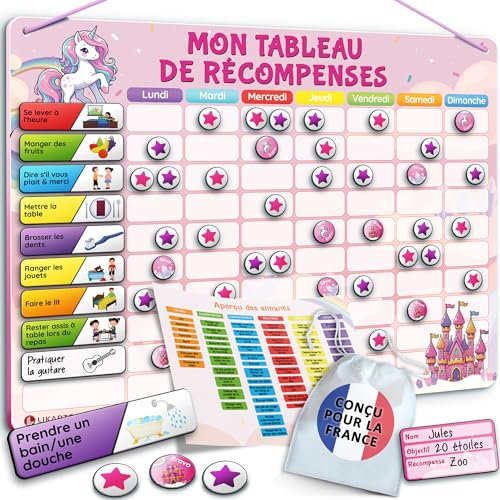 LIKARTO Tableau de Récompenses pour Enfants - Tableau magnétique avec de Nombreuses tâches et 280 aimants - Encourager Les Bons comportements - Calendrier Éducatif pour Enfant - Rose