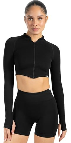 SMILODOX Crop Jacke Damen Harly, Seamless Trainingsjacke mit Stehkragen, Reißverschluss & Daumenlöchern, ideal für Sport, Warm-up, Freizeit, Layering, Yoga, Training & moderne Activewear