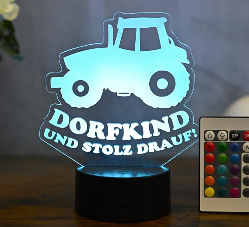 Optechvisual LED Lampe Dorfkind Design – Traktor Tischlampe geschenkidee Geburtstag – Geschenk für Dorfkinder & Fans – LED Nachtlicht & Dekoration