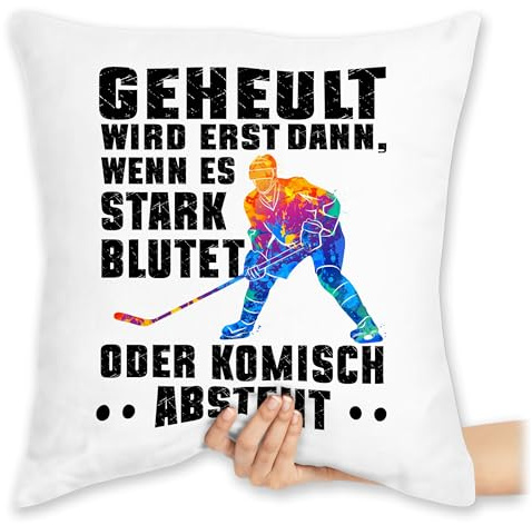 Shirtracer Kissen 40 x 40 - Geheult Erst Stark Blutet Eishockey - 40 x 40 cm - Weiß - Hockey für eishockeyfans Geschenk Ice Fans Geschenke Fan Fanartikel mit