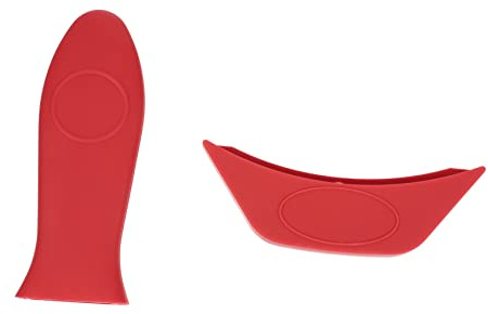 Silikon Griffschutzhüllen 2 Stück Rot für Gusseisen und Metallkochgeschirr | Abnehmbar, Rutschfeste Struktur mit Drei Dimensionen, Hitzereduzierend, Fleckenresistent, Küche, Allmetal