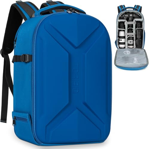 FREEAMG Hardshell Camera Backpack, Tripod Holder, Water-Resistant (Blue) | Photography Backpack, Laptop Compartment, Water-Resistant, Customisable Interior Dividers, Compatible with Canon/Nikon/Sony