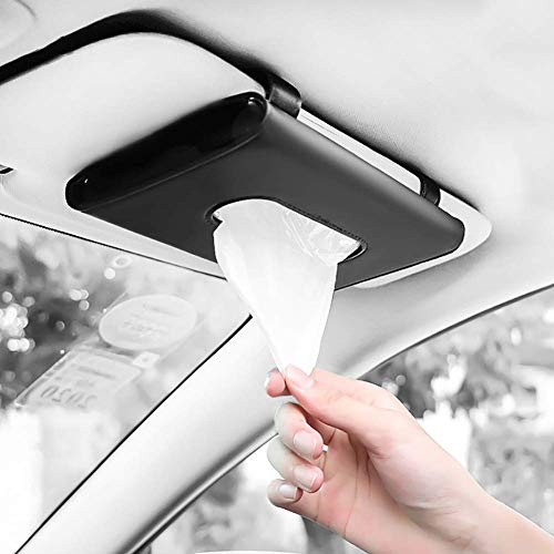 Taschentuchbox für Auto aus schwarzem PU-Leder, Universal-Taschentuchhalter, für Sonnenblende und Sitzrücke, Organizer für Sonnenblende, praktisch und elegant, Auto-Papierspender