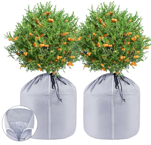 NUTKIT 2PCS Housses Thermiques pour Plantes en Pot, 65 x 70CM Sac de protection pour pot de fleurs, Housse d'hiver pour pot de fleurs avec Fermeture Éclair et Cordon, pour Plantes Protection hivernale