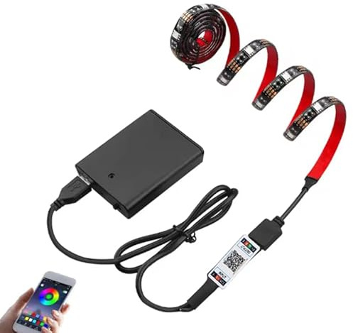 Batteriebetriebene LED Streifen Lichter, RGB TV Hintergrundbeleuchtung Bluetooth Musik Sync Timer-Einstellung Dimmbar Farbwechsel, wasserdichte für Schlafzimmer zu Hause (200cm Kit)