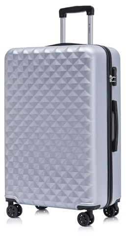 YONSLY Koffer Suitcase XL Silber, Trolley Reisekoffer, Rollkoffer Handgepäck mit 4 Rollen 360°, Hartschalenreisekoffer, Zahlenschloss, Weicher Gummigriff
