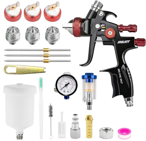 HVLP Kit de Pistolets à Peinture Professionnel, avec Buses de 1,3/1,7/2,0mm, Pistolet Automobile éQuipé d'un RéGulateur De DéBit d'air Et d'un SéParateur, Pistolet à Peinture pneumatique