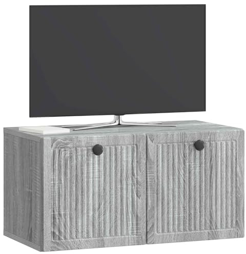 vidaXL Wandmontierter TV-Schrank Graues Sonoma 59,5 x 31 x 30 cm, Moderner Wohnraum, rechteckiger TV-Schrank, viel Stauraum, Wandmontage, kompakter Organizer fürs Zuhause