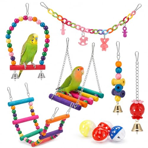 Lot de 11 Jouets pour Oiseaux avec balançoire, échelle et hamac