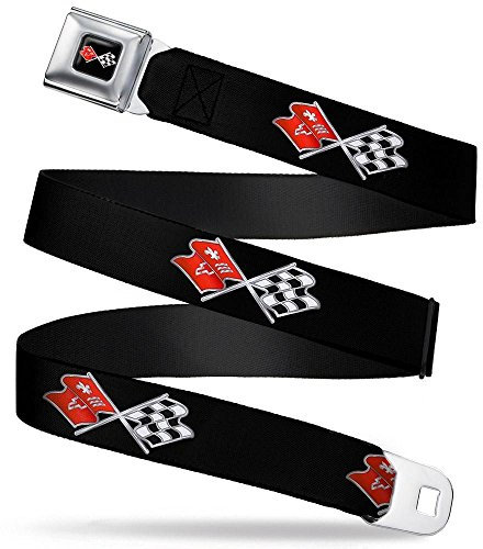 Buckle-Down Herren Gurtschnalle Corvette C3 Gekreuzte Flaggen Logo Schwarz 32 bis 52 Zoll Gürtel, Mehrfarbig, 1.5 Wide-Fits Pant Size 32-52