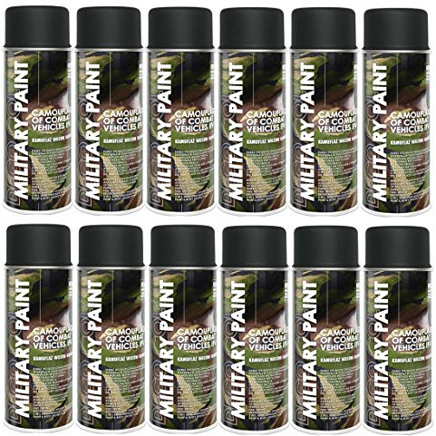 Deco Color 12er Sparpack MILITÄR Army Militärlack Lackspray 400ml Nato freie Farbauswahl (12 Dosen in schwarz RAL 9021)