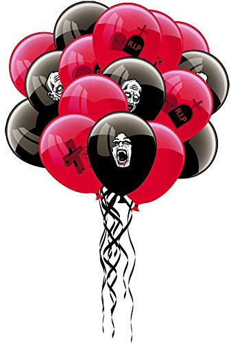 MAKFORT 16pcs Schwarz Rot Latex Luftballons Horror Halloween Zombie Party Deko