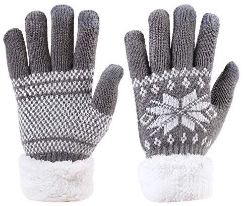 Handschuhe Damen Herren Wollhandschuhe Schneeflocke warme Gestrickte Strickhandschuhe dicke Fingerhandschuhe weich Damenhandschuhe touchscreen iPad iPhone Smartphone Handy Winterhandschuhe Outdoor fa